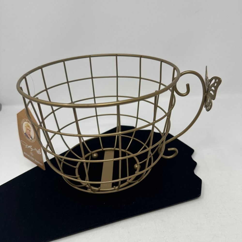 Dolly Parton Metal Cup Basket Gold Butterfly Wire Teacup Decor 5324252 NEW